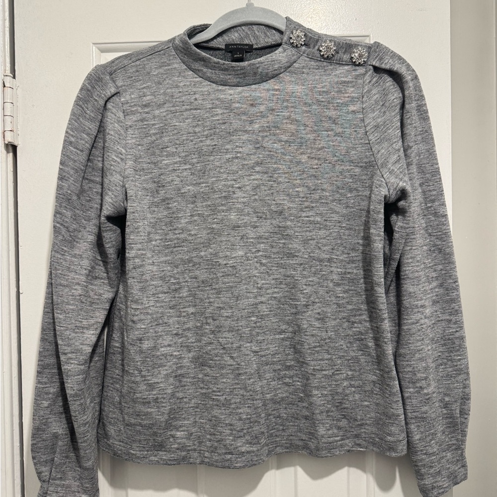 Ann Taylor Heather Gray Button-Shoulder Blouse